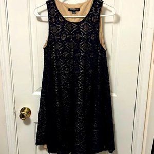 Sharagano Sleeveless Navy Lace Overlay Dress